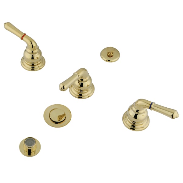 Bidet Faucet W/ Three Lever, Handle And Pop-Up, Polished Brass